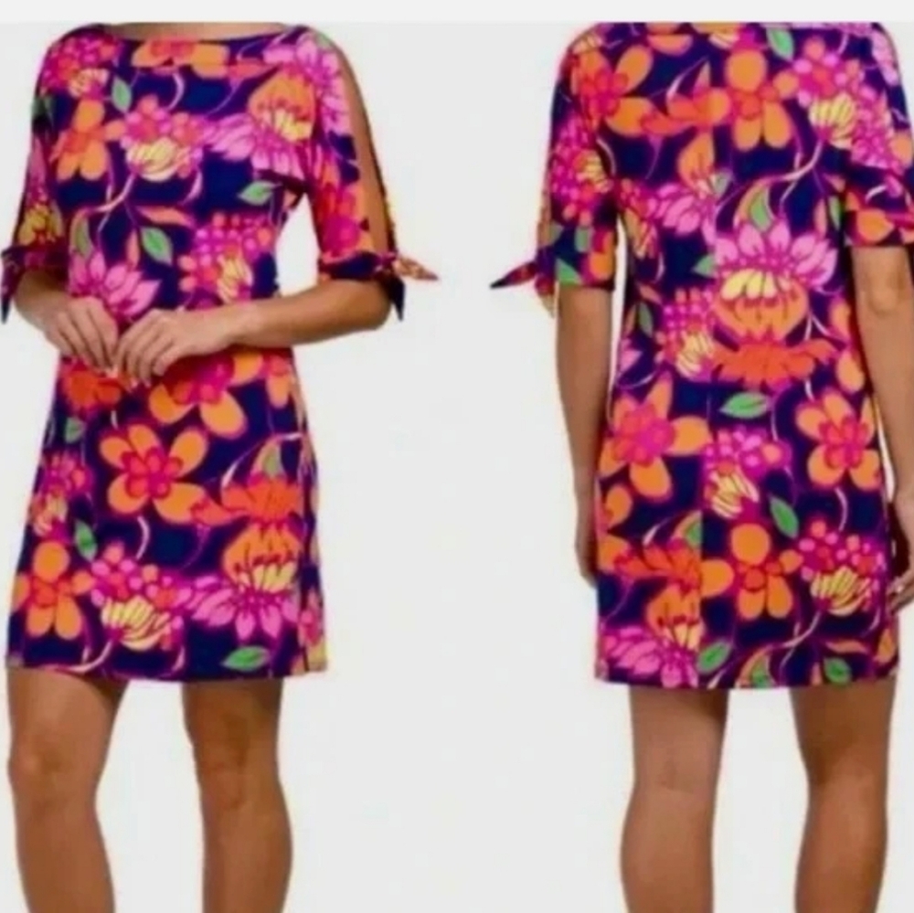 EUC Trina Turk Mini Strech Knit Tie Sleeve Dress Size M